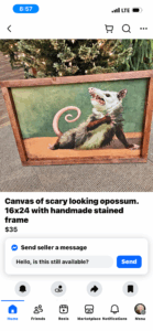 Freakish painting of scared opossum 